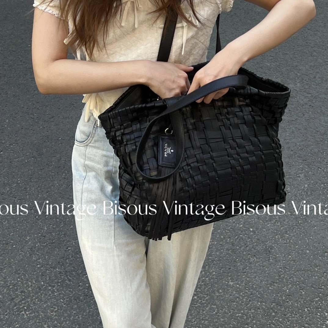95新 Prada/普拉达 Prada 黑色 单肩 编织袋