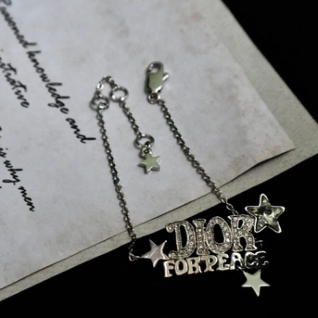 95新 DIOR/迪奥 Dior for peace 银色logo满钻 手链