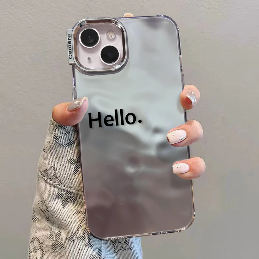 英文hello苹果15手机壳iPhone14promax高级感电镀银13/12/11防摔