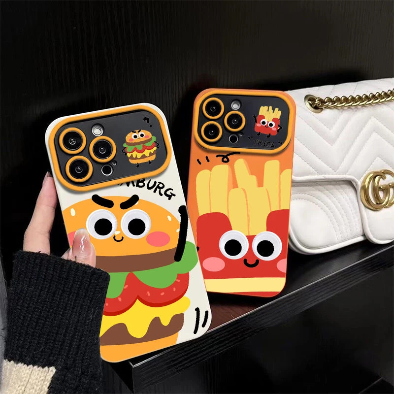 可爱薯条汉堡苹果15promax手机壳iphone14大视窗13/11防摔12情侣