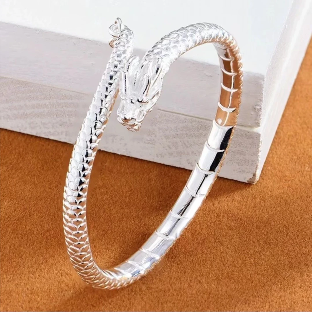 足银手镯 男士龙头手镯可调节大小A41