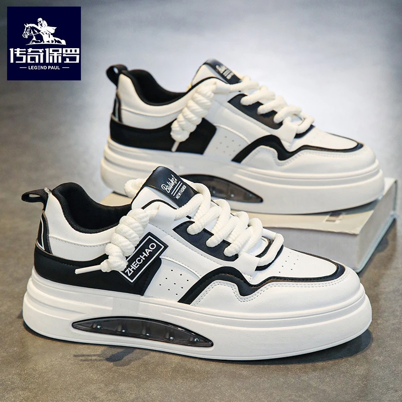 传奇保罗男鞋秋季2024新款小众厚底休闲板鞋男款百搭学生运动小白