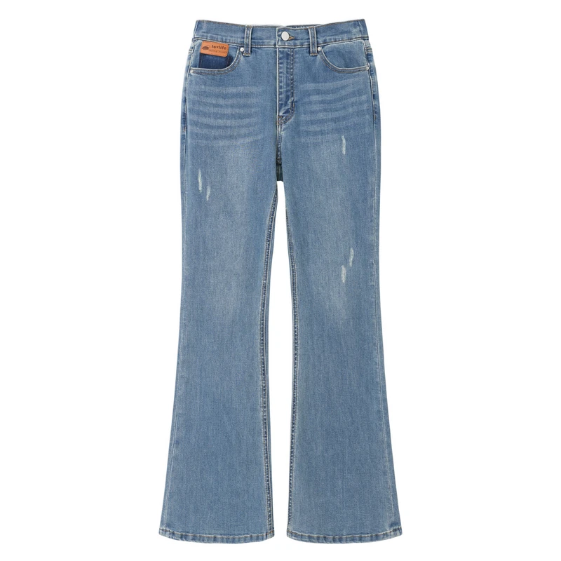 片断秋季自然腰美式复古微喇叭休闲牛仔裤