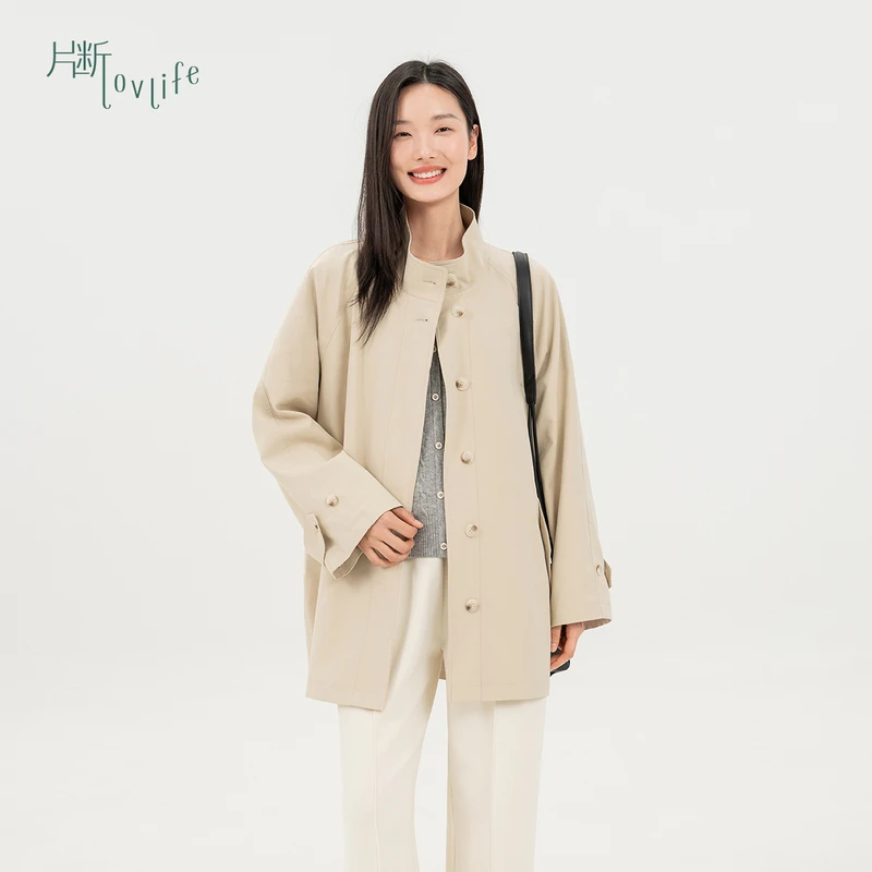 片断风衣女2025秋季新款立领时尚酷飒通勤小个子中长款卡其外套