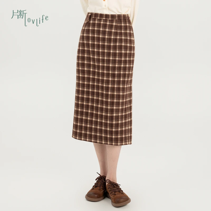 片断半身裙女2025秋季新款复古文艺弹力减龄chic显瘦格子中长裙