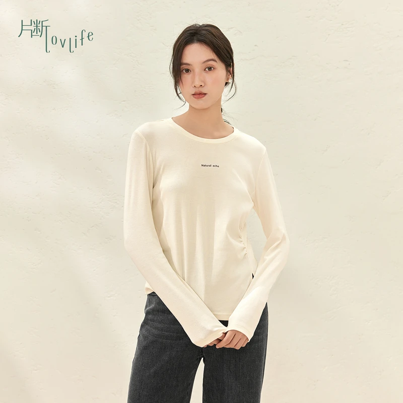 片断T恤女2025春季新款印花修身显瘦不对称打底内搭时尚小众上衣
