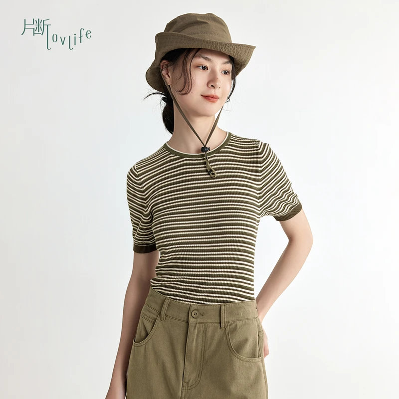 片断毛针织衫女2025春季新款休闲条纹内搭打底经典百搭修身上衣