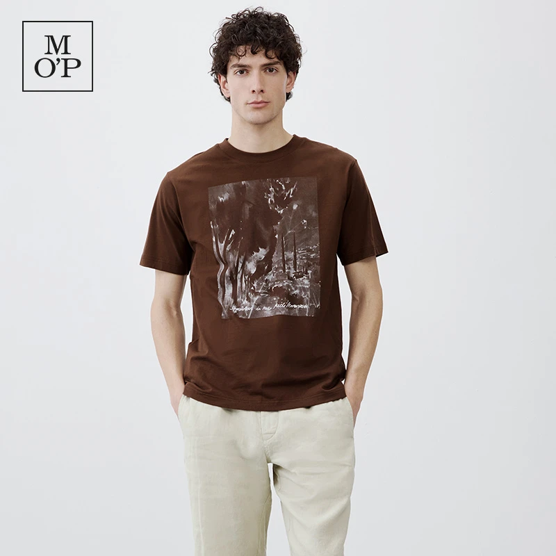 Marc O'Polo/MOP【商场同款】夏季新款纯棉水墨印花圆领短袖T恤男士