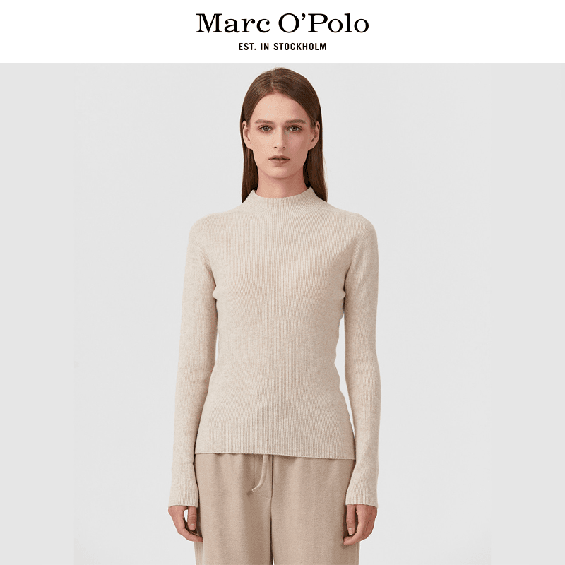 Marc O'Polo/MOP【商场同款】秋冬圆领慵懒风绵羊毛纯色打底衫女士