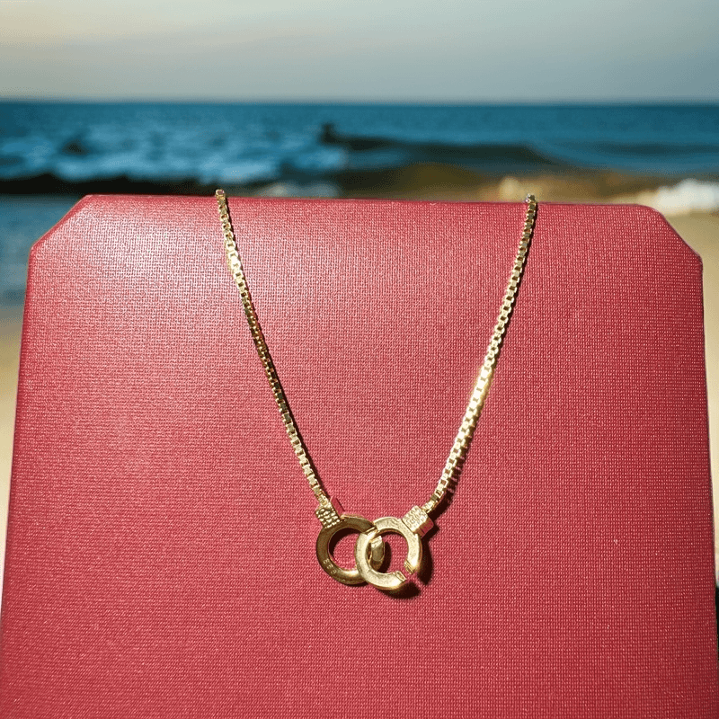 吊坠足银 环环相扣包金项链女生锁骨链40cm精致锁骨链1.3mm链子