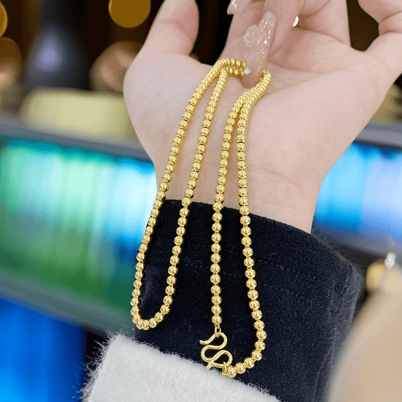 链子足银 圆珠项链光珠锁骨链女士包金纯银项链轻奢小众高级感