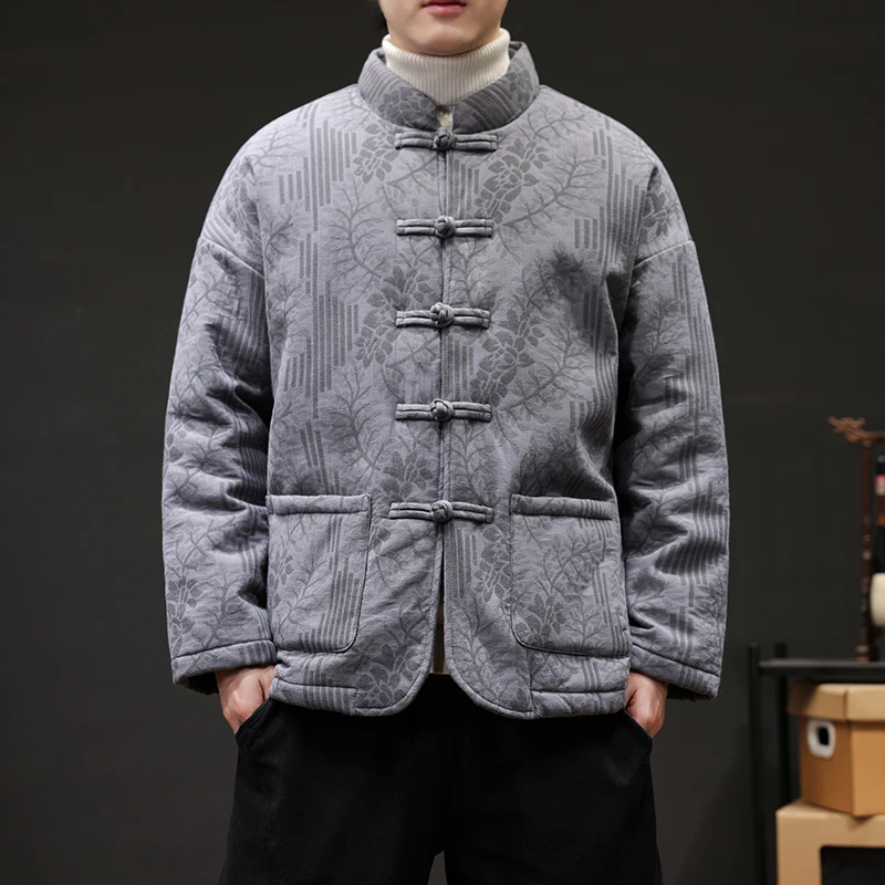 冬季中国风男装新款复古保暖棉衣新中式唐装棉袄盘扣加厚棉服外套
