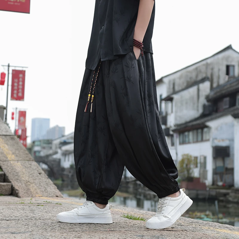 冰丝裤子男夏季薄款中国风男装大码宽松潮流百搭休闲新中式阔腿裤