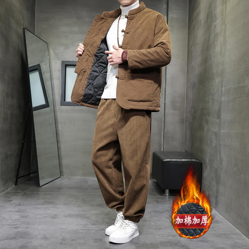 唐装棉袄男冬季加厚保暖套装中国风棉衣新中式男装中老年棉服外套