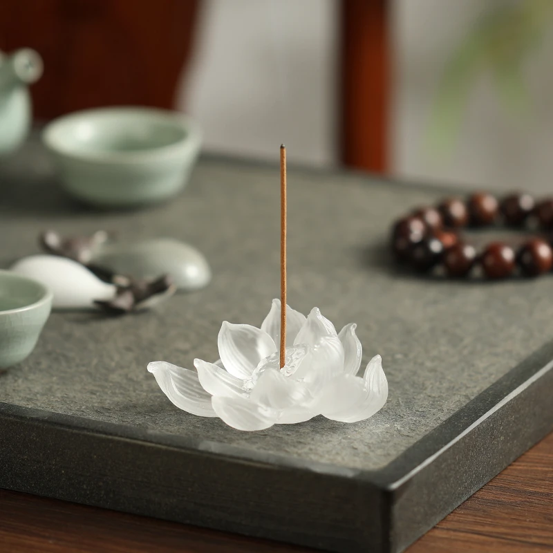 禅意古法琉璃香插香座线香炉莲花家用檀香炉香薰炉茶道摆件沉香炉