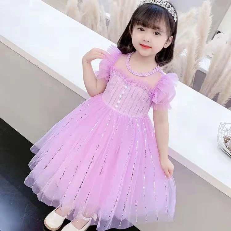 女童夏装连衣裙新款儿童爱莎公主裙宝宝蓬蓬纱裙六一演出礼服主持