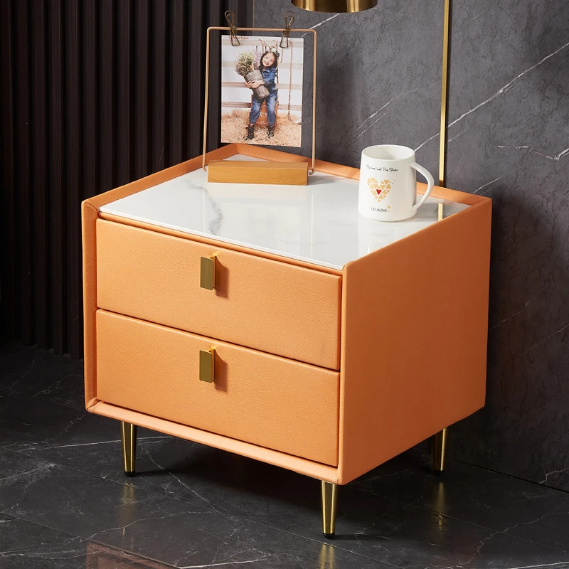 轻奢网红床头柜极简约现代小型实木边柜卧室彩色科技布储物柜边柜