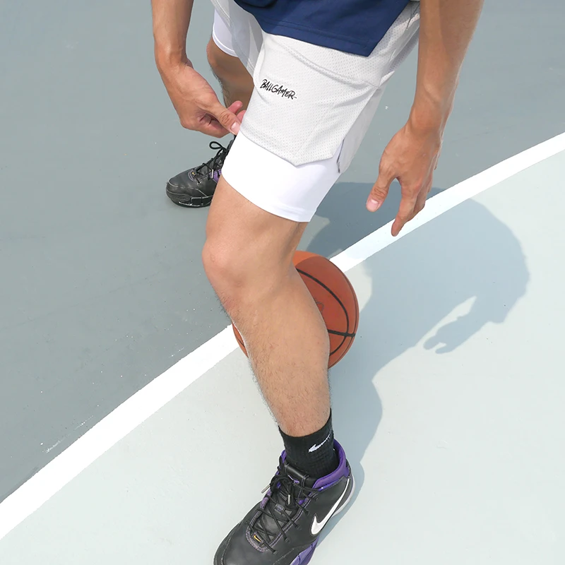 BALLGAMER夏季双层网面美式篮球裤速干跑步训练运动网眼四分裤