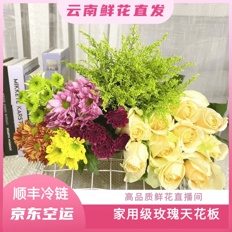颜花专属【香槟+黄莺+小雏菊】云南鲜花基地直发顺丰包邮