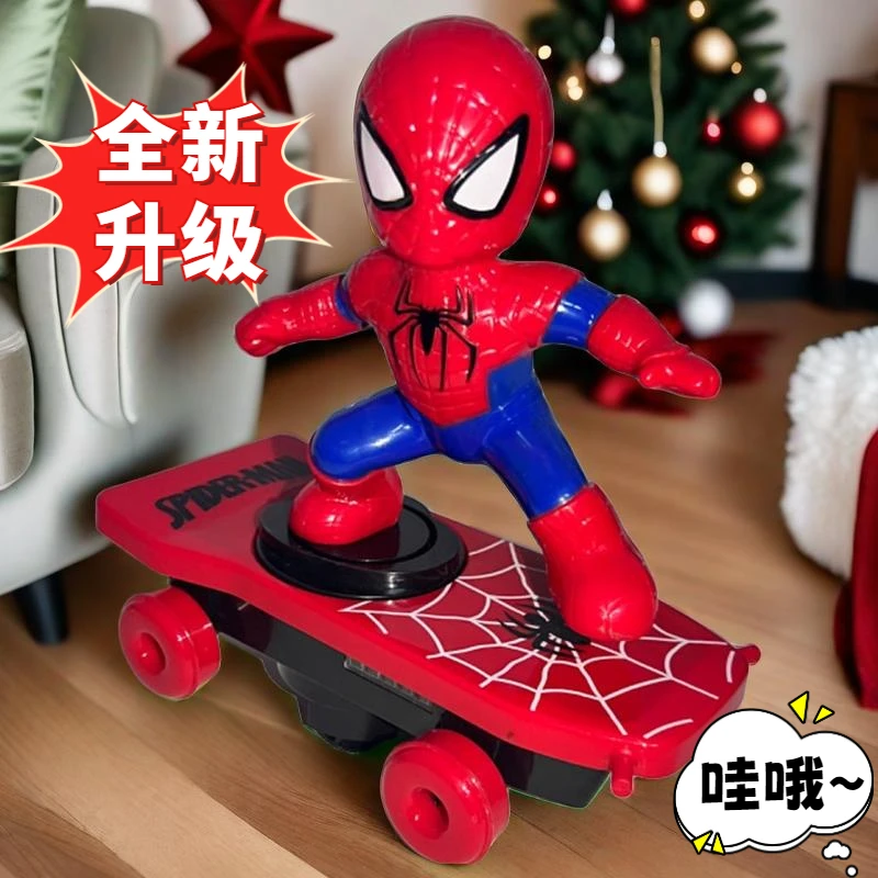 大号蜘蛛侠玩具儿童发光蜘蛛侠特级电动滑板车特技炫酷翻滚滑板车
