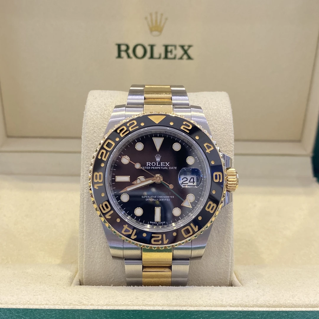 99新 劳力士 三只鱼/格林尼治gmt/116713/间金黑/17年全套/40mm