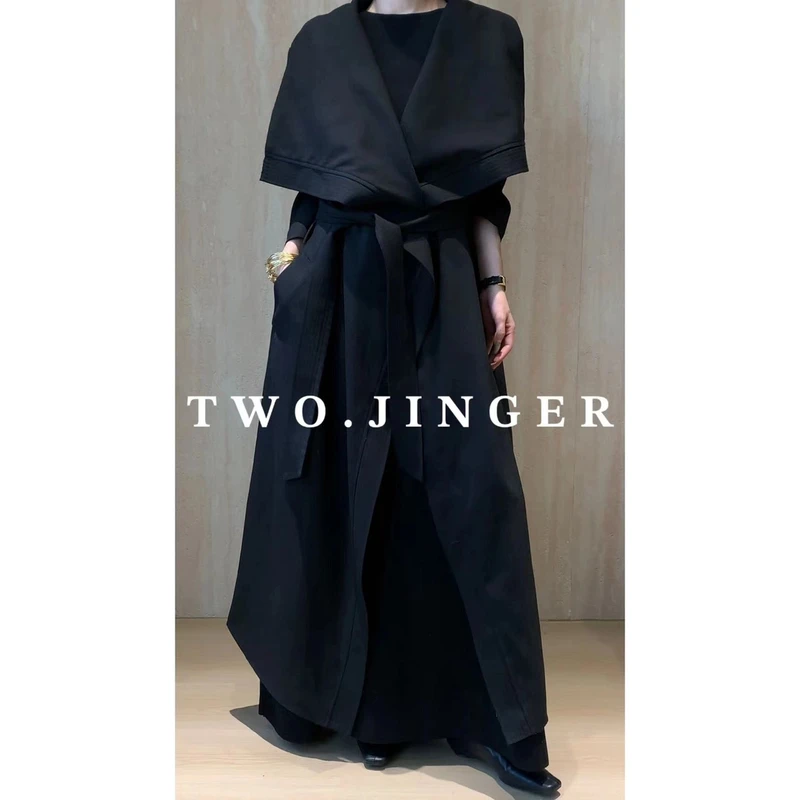 二静子 极简约静奢（黑客）高奢气场十足女神范长外套 HG11655