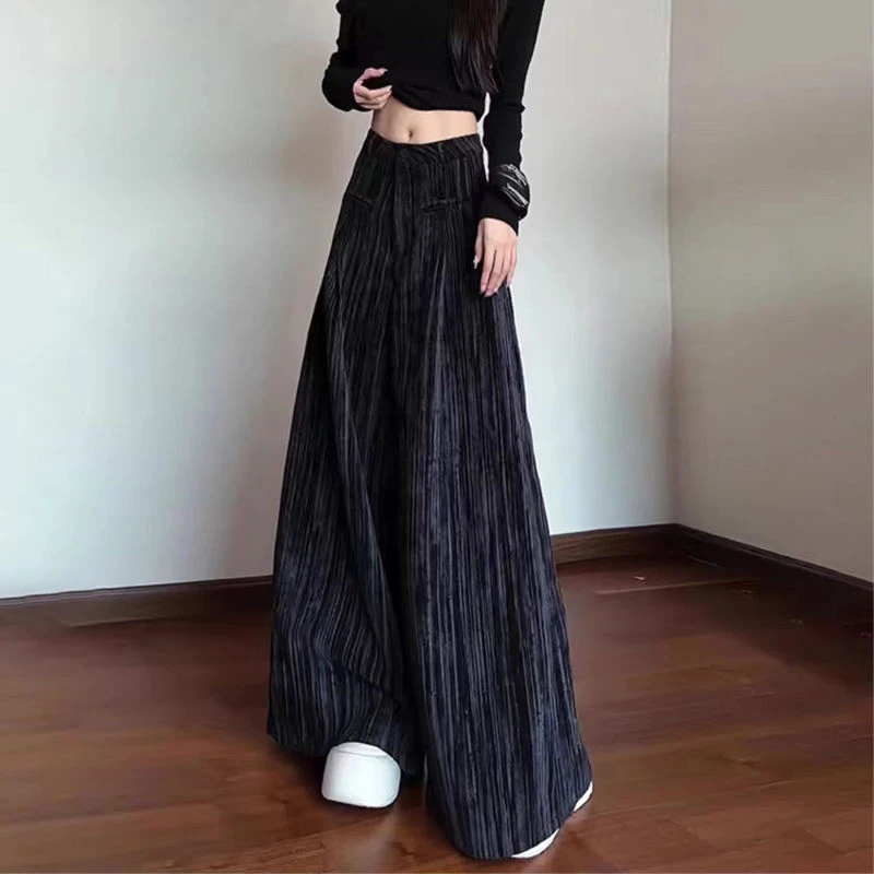 黑色晕染设计感宽松阔腿长裤女潮流垂坠感拖地休闲裤2024春秋新款