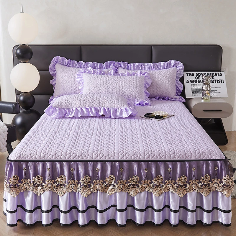 夏季100%冰丝乳胶凉席三件套家用床裙款可水洗双人床空调软席防滑