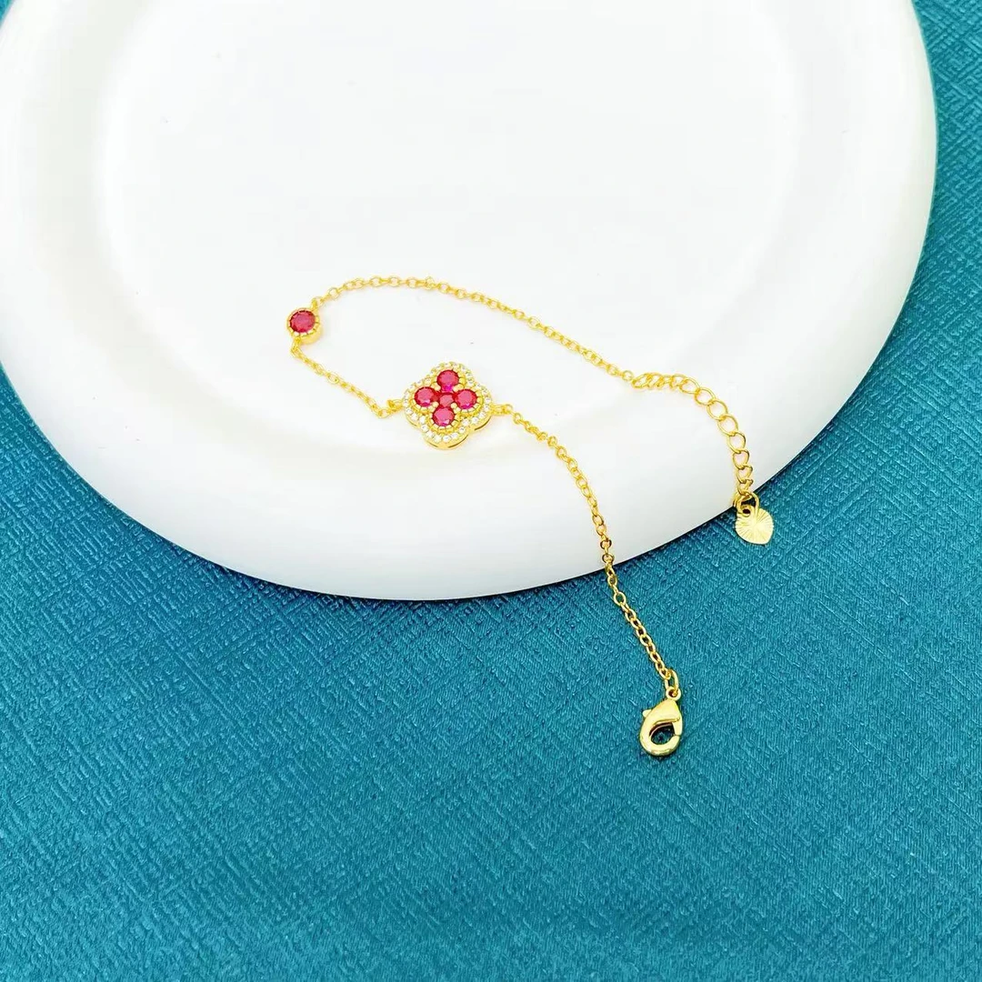 【杰哥专属】高端珠宝鸽血红培育红宝石四叶草手链（标配证书）K590