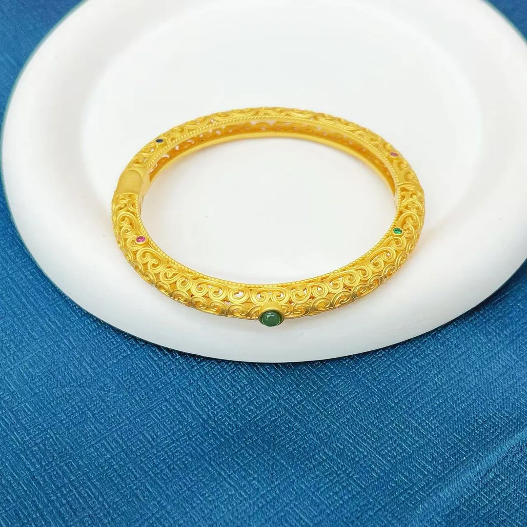 【杰哥专属】天然和田玉碧玉宫廷风豪华手镯（标配证书）S3