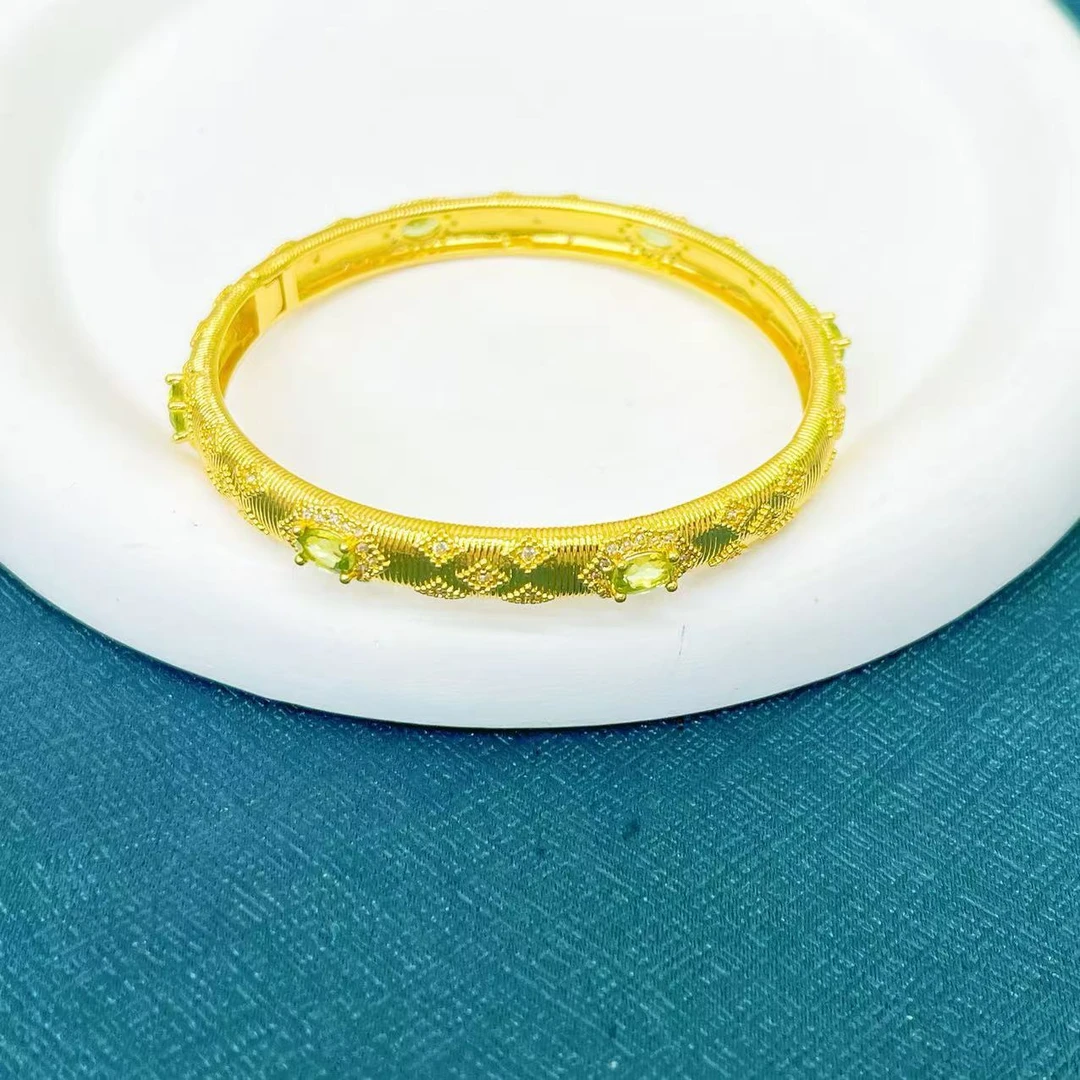 【传杰专属】天然高端彩色宝石橄榄石七彩拉丝纯手工花丝手镯K571