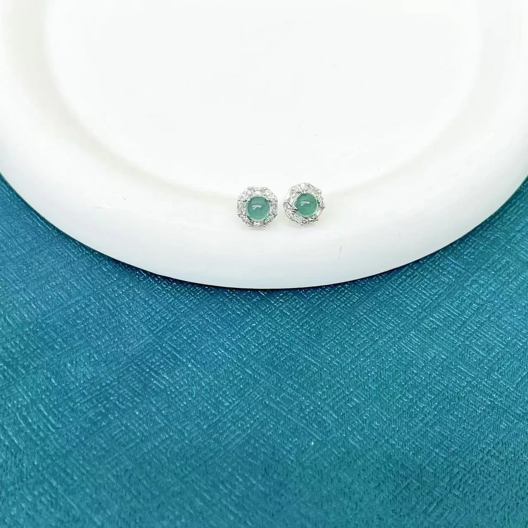 【杰哥专属】天然A货翡翠高冰种天空蓝水豪华耳钉（标配证书）K579