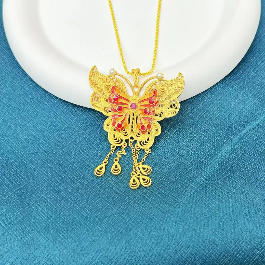 【杰哥专属】红宝石设计款珐琅彩蝴蝶吊坠（送麻花链）S49