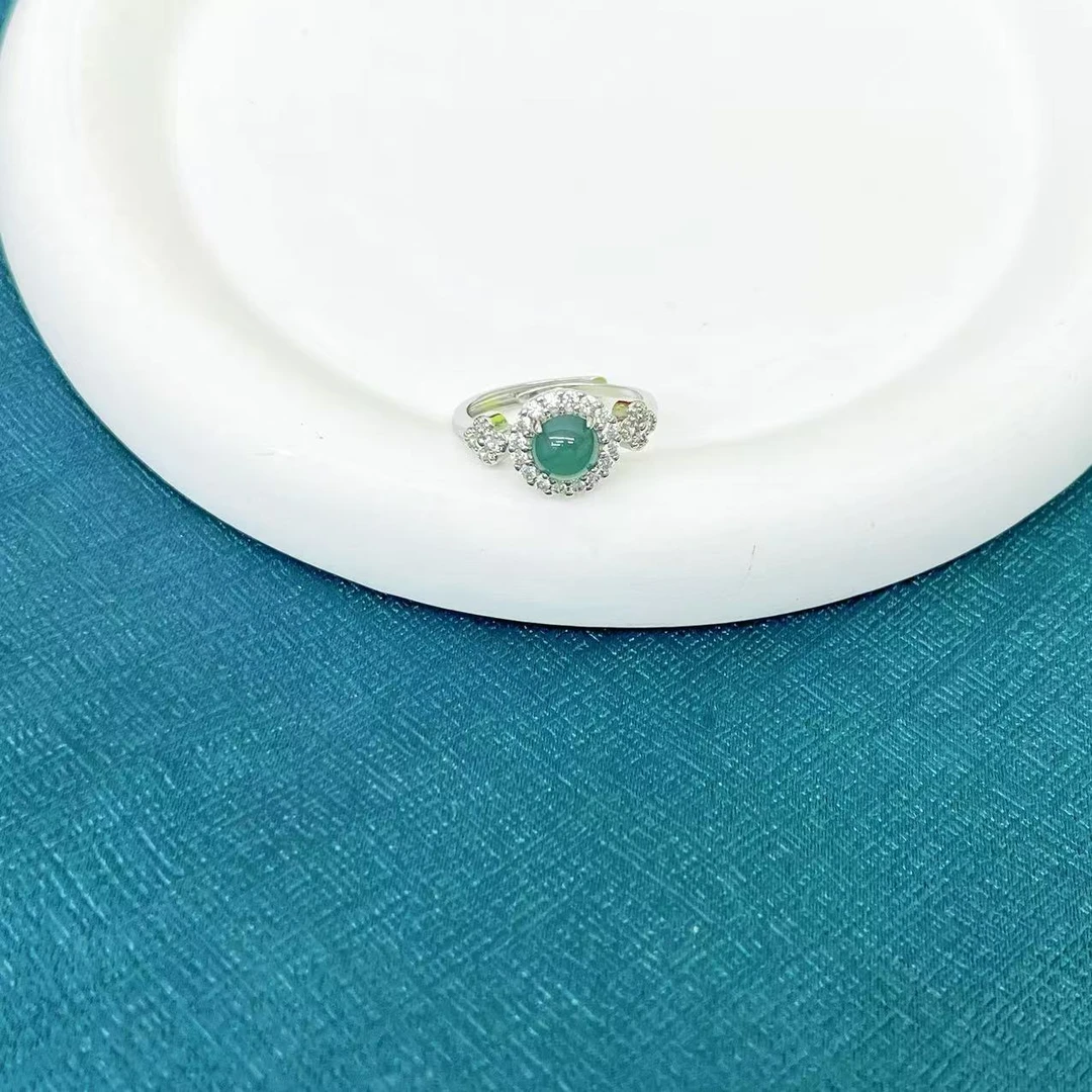 【杰哥专属】天然A货翡翠冰种天空蓝大蛋面豪华戒指（标配证书）K570