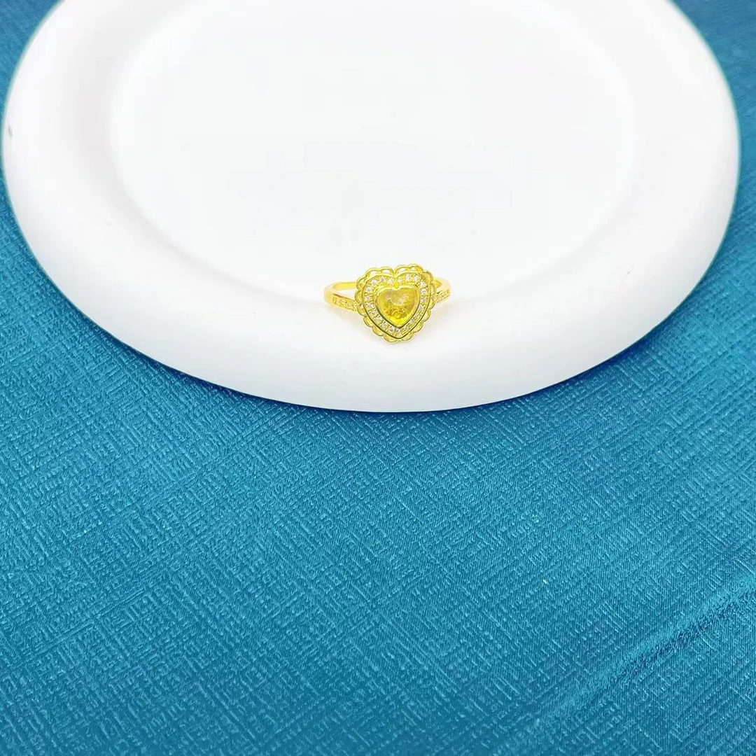 【杰哥专属】天然琥珀设计款金珀切割爱心豪华戒指（标配证书）K546