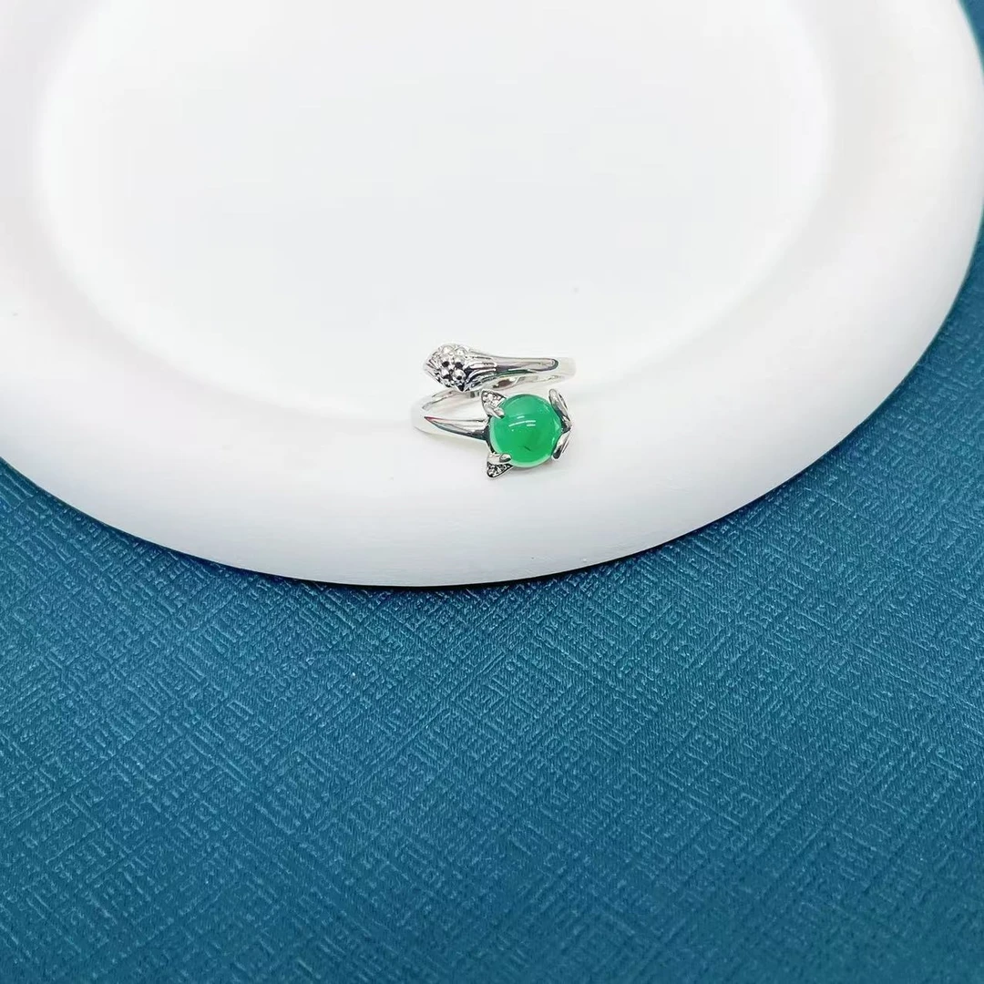 【杰哥专属】天然珠宝玉石极光绿狐狸玛瑙戒指（标配证书）S185