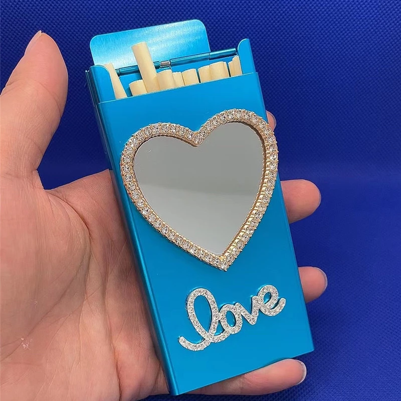 新款爱心镜子烟盒烟盒创意时尚个性防潮防压20支粗细烟盒创意礼物