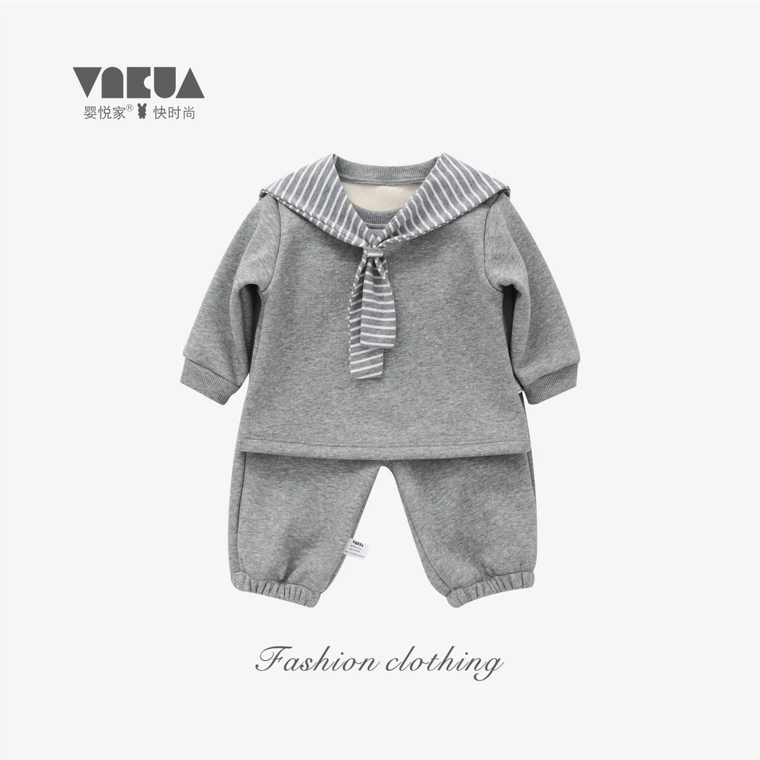婴悦家秋冬款女宝宝时尚洋气休闲运动卫衣条纹女童套装 88134
