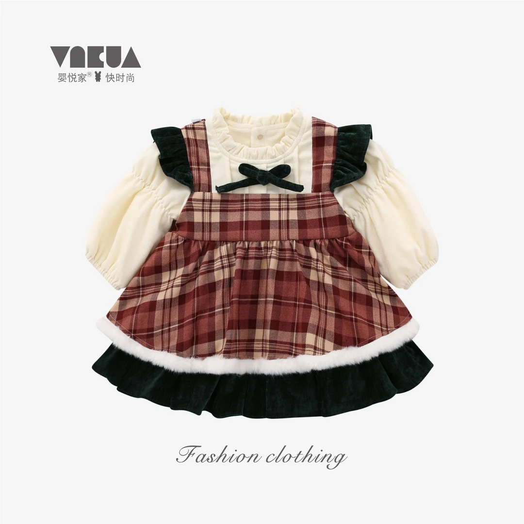 婴悦家秋冬款女宝宝时尚甜美假两件洛利塔连衣裙(双层) 88165