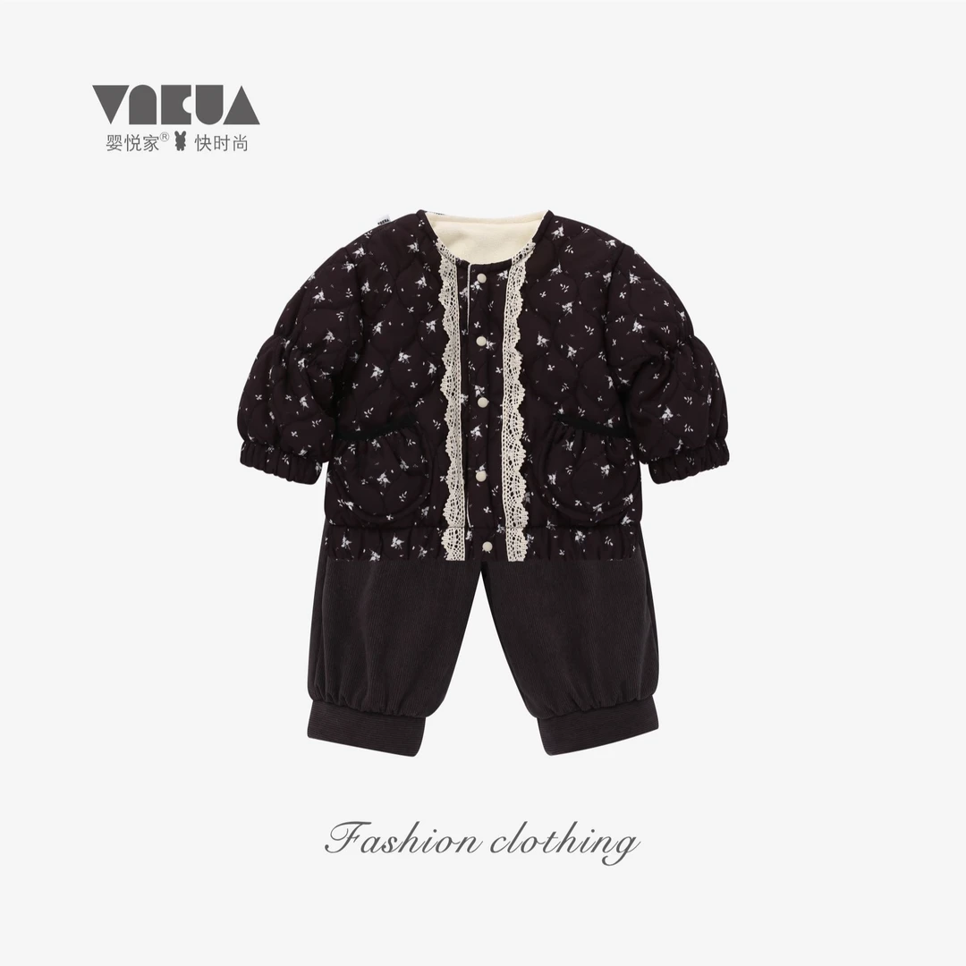 婴悦家秋冬时尚洋气小花外套+裤子1200克绒里 88032+88029