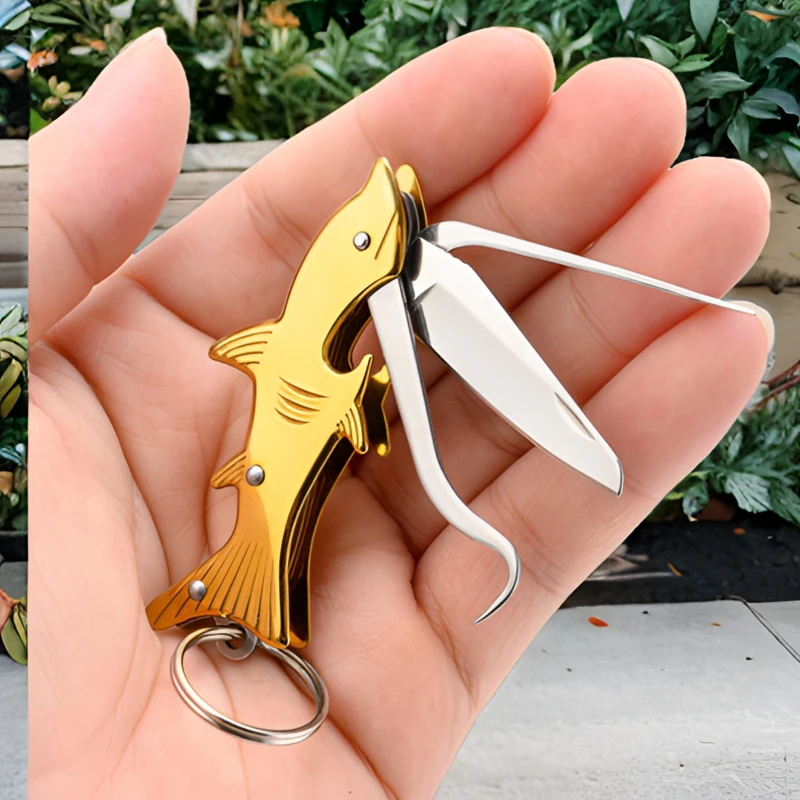 多功能快递小刀金鱼钥匙扣不锈钢迷你便携精致随身携带开瓶轻便潮