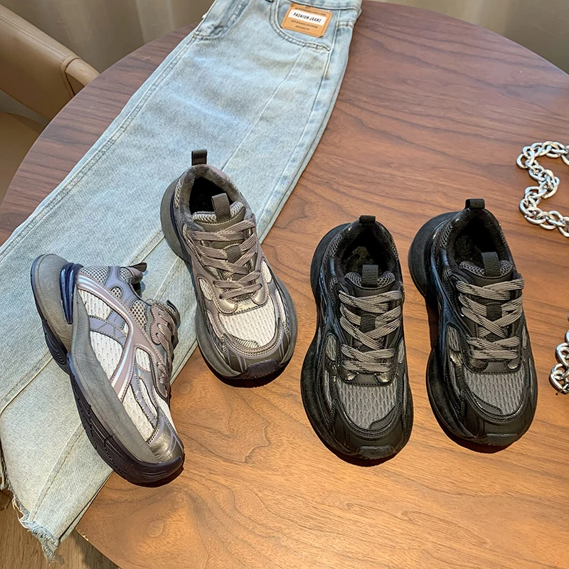 欧洲站网面透气老爹鞋女秋冬加绒网红时尚百搭运动休闲鞋韩版潮鞋