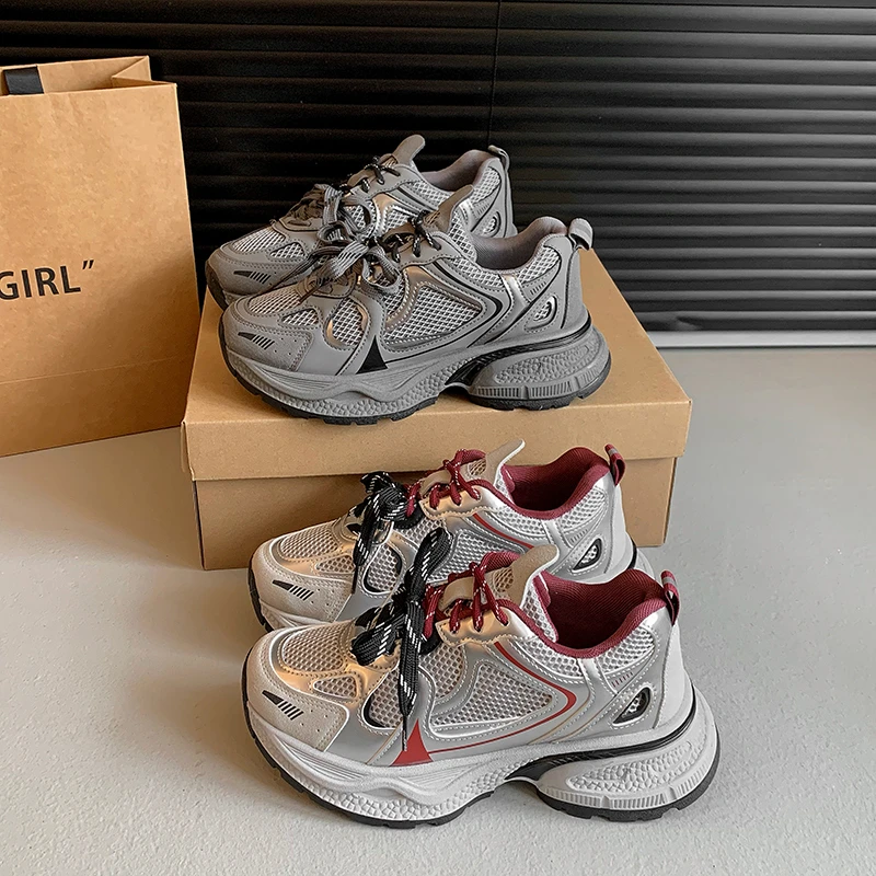 欧洲站时尚百搭拼色网面透气老爹鞋女韩版厚底运动休闲鞋跑步潮鞋