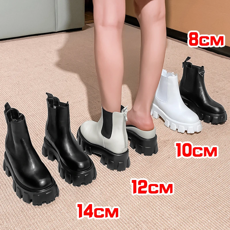 张匠人马丁靴小个子内增高8-14厘米显瘦烟筒靴小码厚底切尔西33码