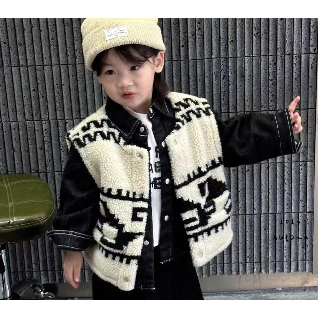 MJL 韩版深秋外套马甲牛仔裤 儿童组合套装【A894】