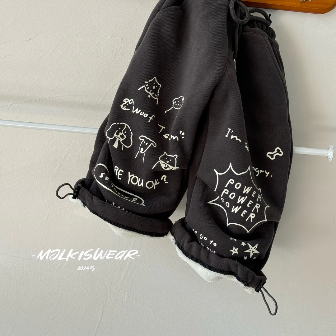 MJL 深秋 韩版【现在在仓，交朋友款式】加绒涂鸦儿童裤F2031