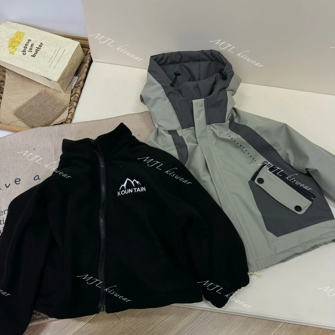 MJL 冬款韩版 拼色冲锋衣三合一儿童连帽外套QK055