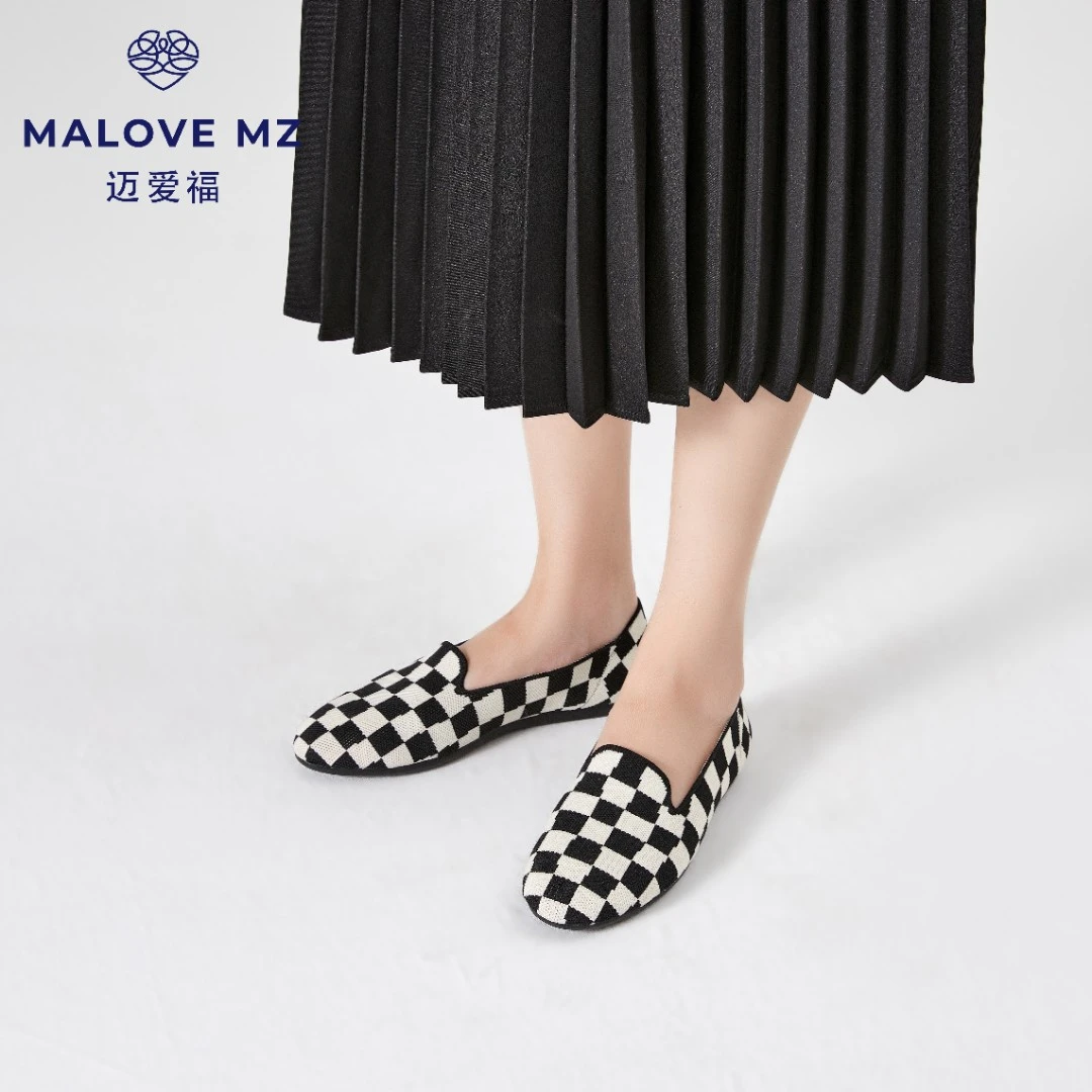 MALOVEMZ王妃鞋2022春季新款棋盘格平底鞋圆头单鞋女20P19-8格子