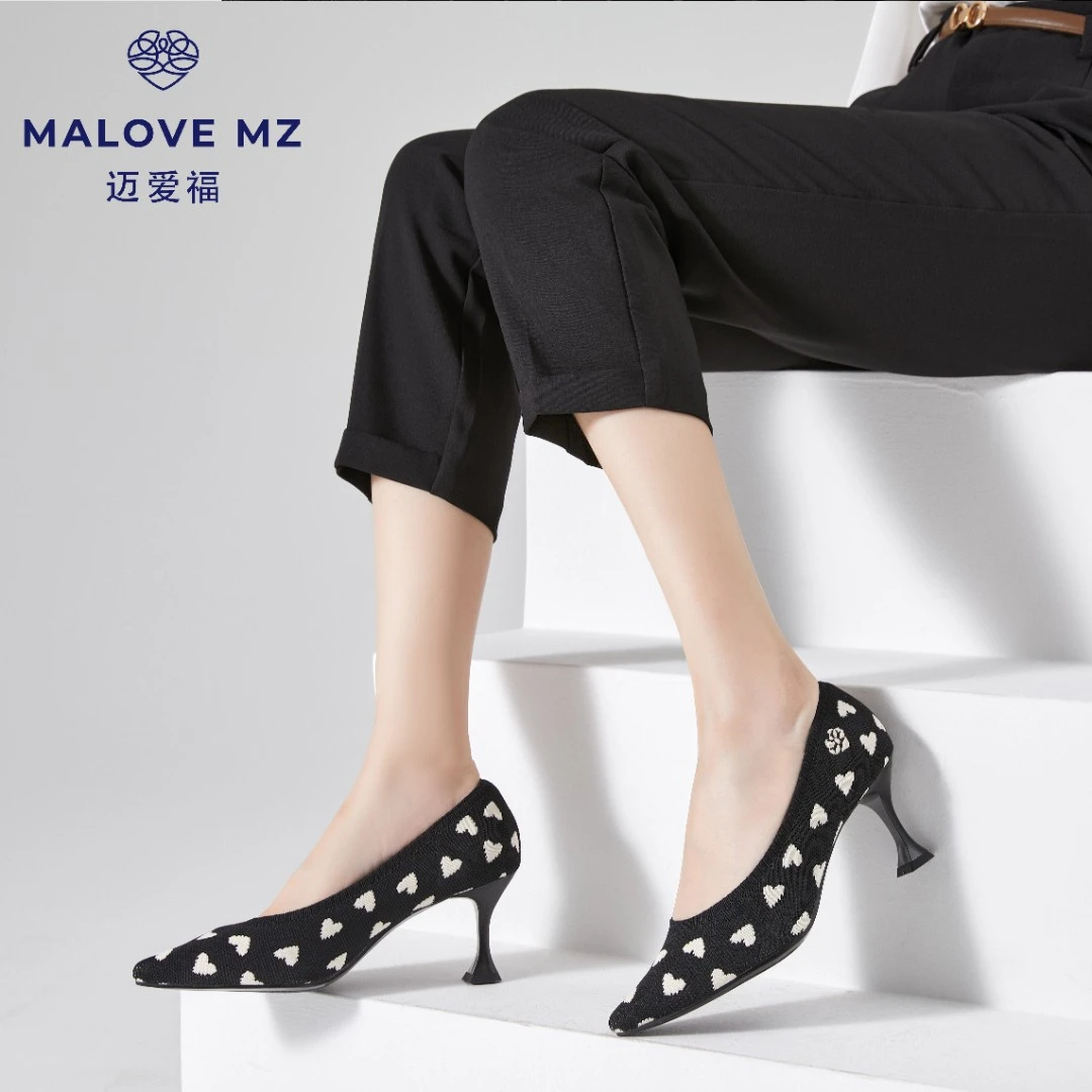 MALOVEMZ王妃鞋2024春新款爱心6.6cm高跟鞋尖头细跟单鞋女9P56-8
