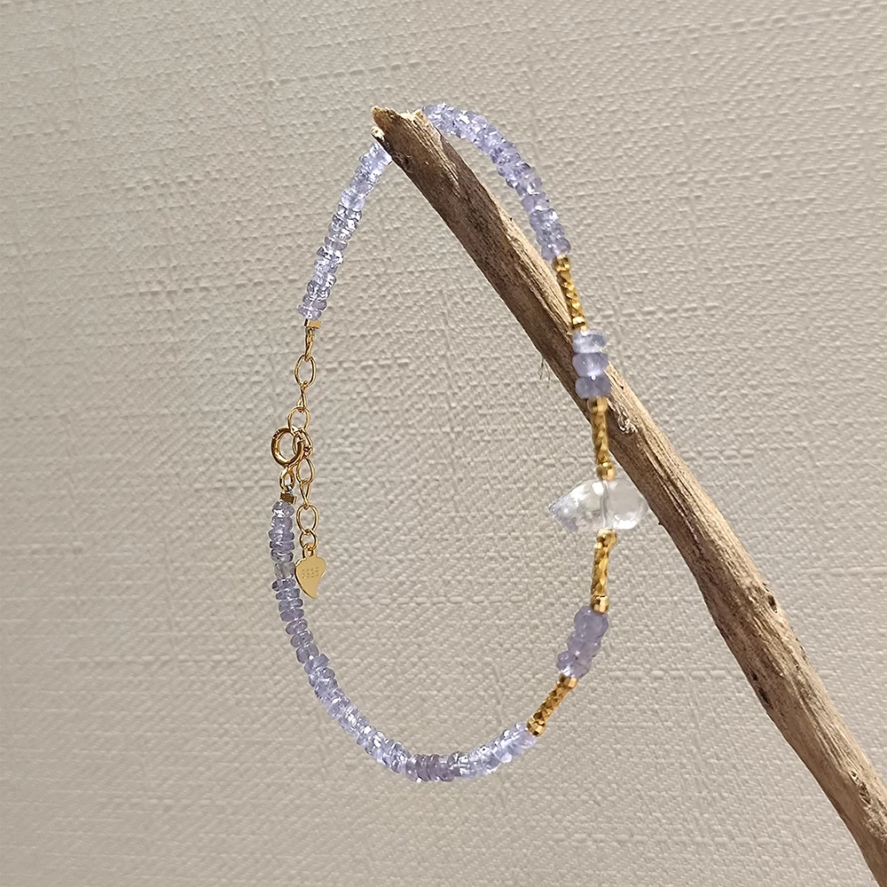 坦桑石珠搭配925银镀金镶嵌时尚气质手链（天然珠宝多样性发其一）